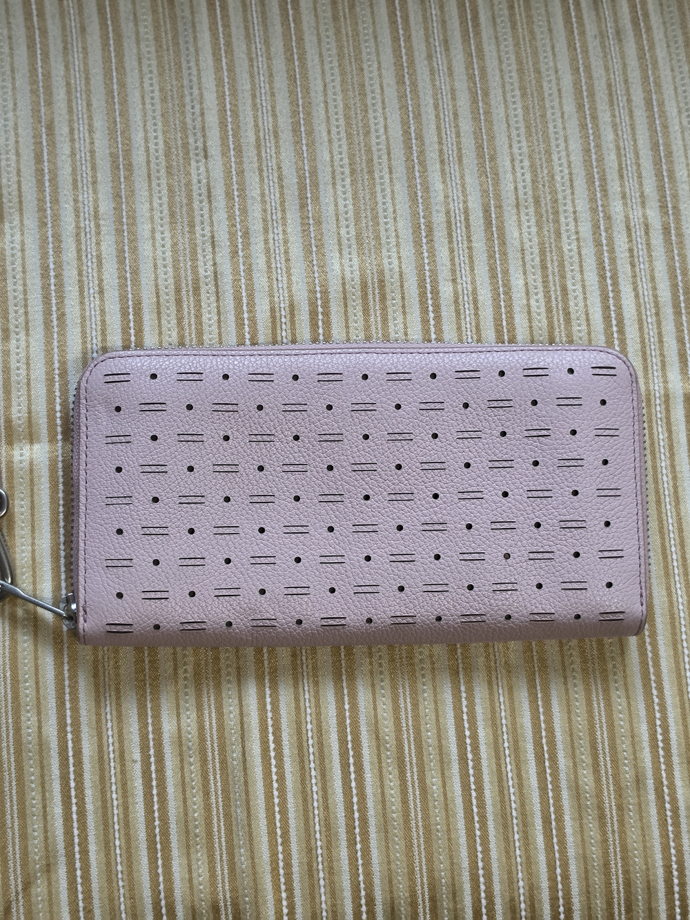 Fossil Perforated Light Pink Zip-Around Wallet